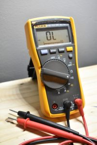 voltmeter displaying results of continuity test