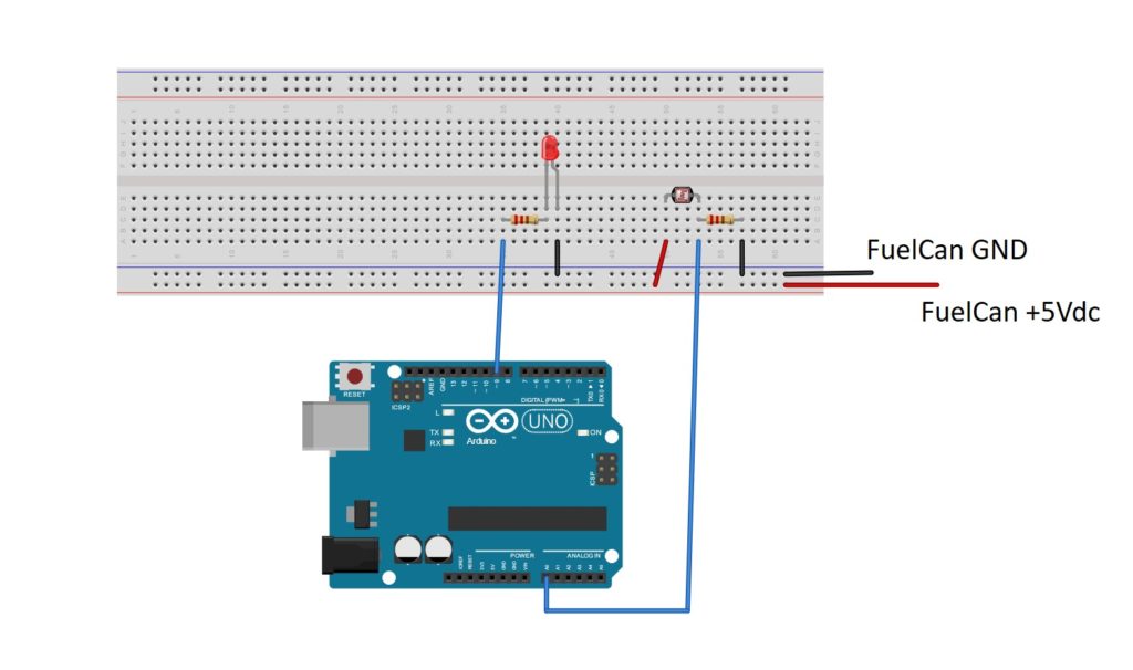 Circuit Schematic with Arduino Uno, LED, and photoresistor