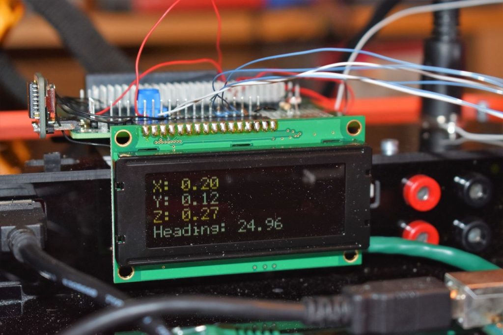 magnetometer data being displayed on 20x4 LCD